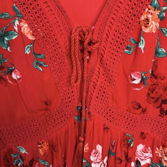 TORRID Red Floral Crochet Skater Dress Boho Front Tassel Tie Size 4X - Picture 3 of 8